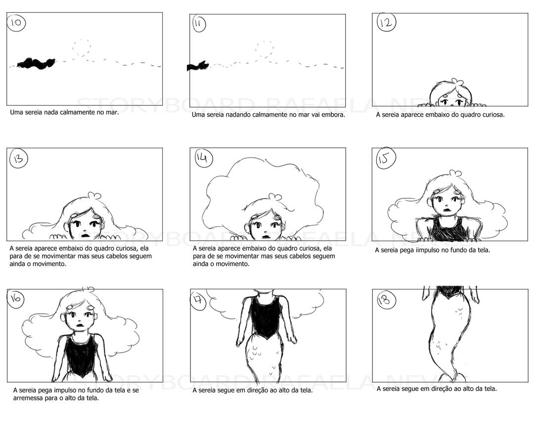 Storyboard Teaser Medo da Sereia para aula de Animação e Videografismo.