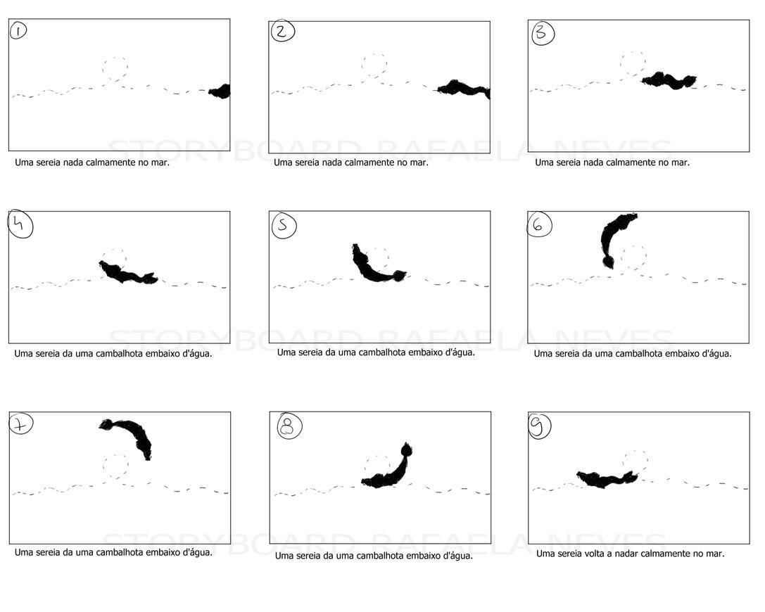 Storyboard Teaser Medo da Sereia para aula de Animação e Videografismo.